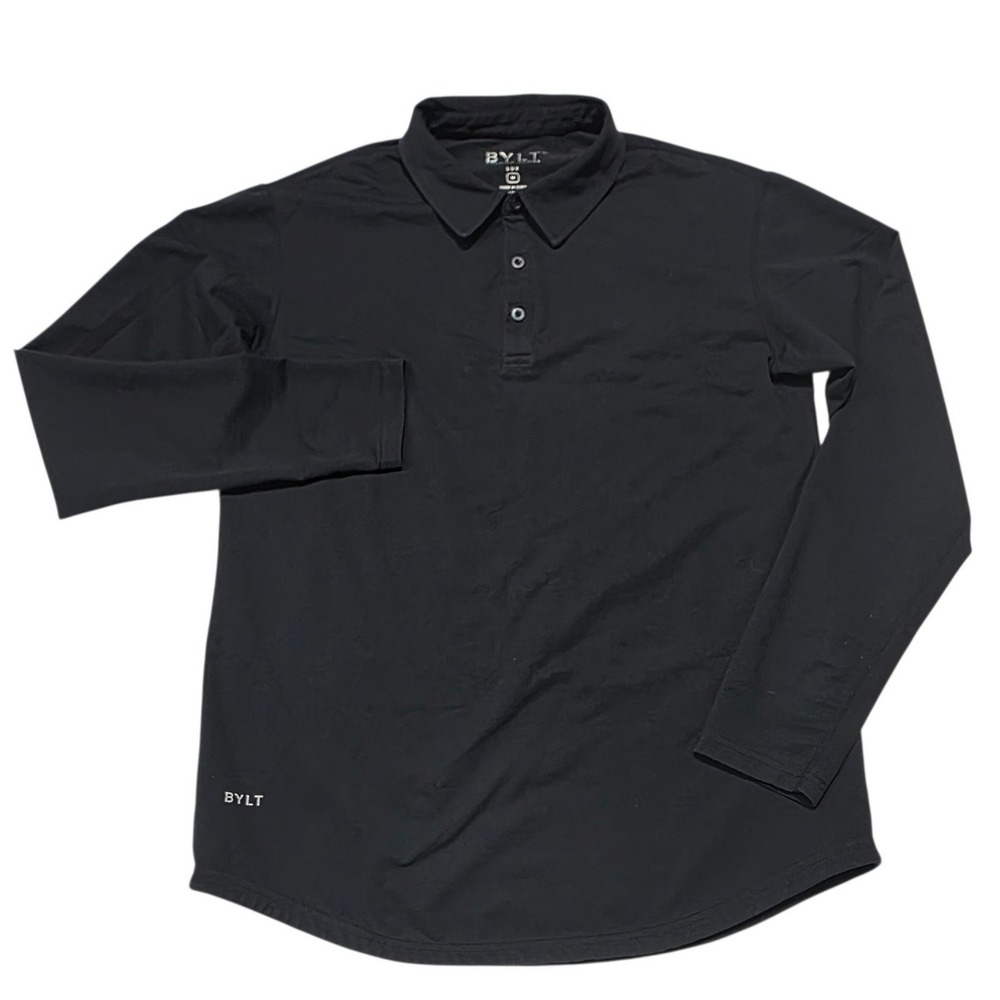 BYLT Lux Long Sleeve Polo Mens Medium Black Cotton Blend Drop Cut
